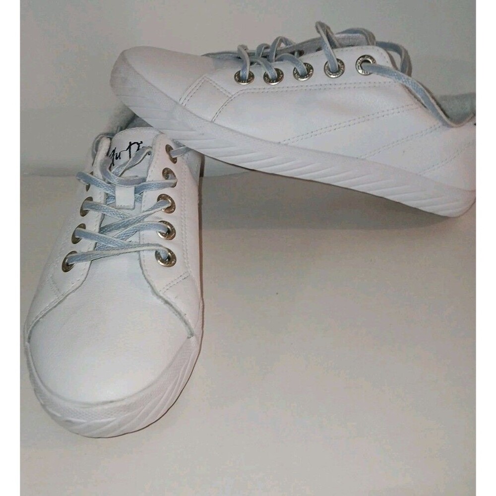 Blowfish WHITE LEATHER Blue Dov sneakers Womens 6.5 Very Nice GENTLY USED